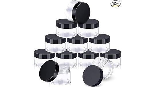 twelve plastic cosmetic jars