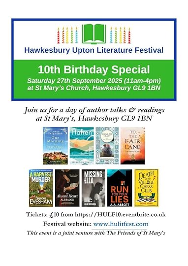 poster for next Hawkesbury Upton Literature Festival event showing covers of books by guest speakers