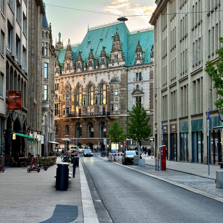 Blick auf das Rathaus durch die Schauenburger Straße