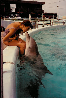Jennifer training a dolphin in Hawaii
