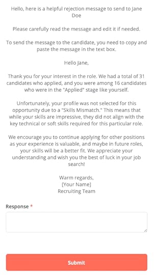 Message of the n8n agent for recruiters for recruiters to approve