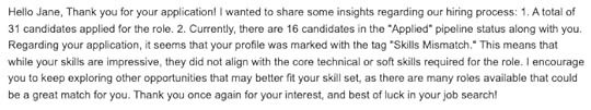Message sent to a candidate by the n8n agent for recruiters