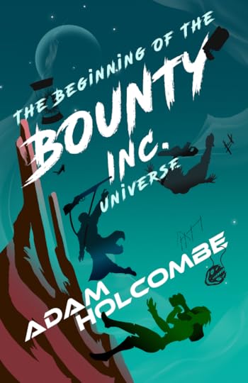 Bounty Inc. by Adam Holcombe. Cover image shows an image of figures falling through the air near a mountain range, the moon in the distance.