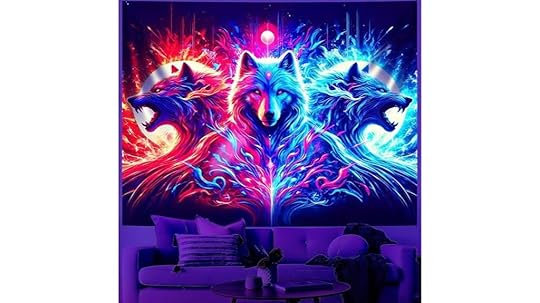 glow in dark wolf tapestry