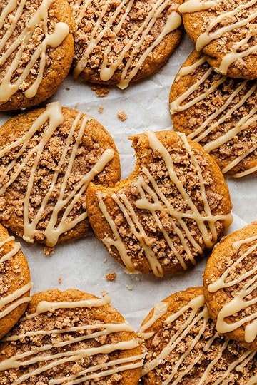 pumpkin crumb cake cookies with maple icing.