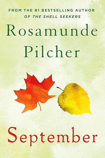 Rosamund Pilcher's September cover with two leaves on a yellow background