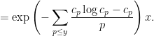 \displaystyle = \exp\left(- \sum_{p \leq y} \frac{c_p \log c_p - c_p}{p}\right) x.