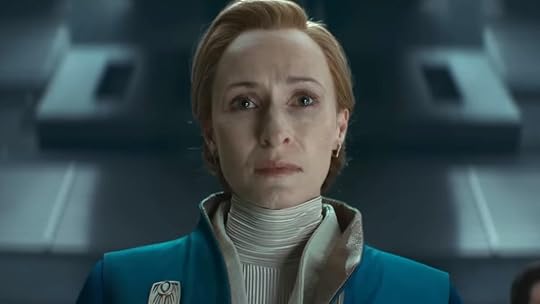 A worried Mon Mothma in the Galactic Senate in Andor