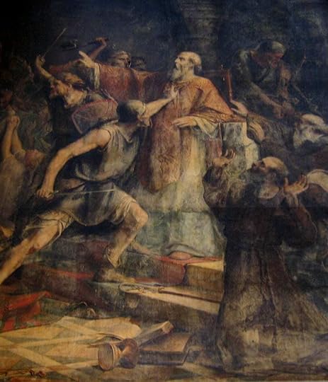 Bishop Gohard being slain by Hasting at the sack of Nantes, 843