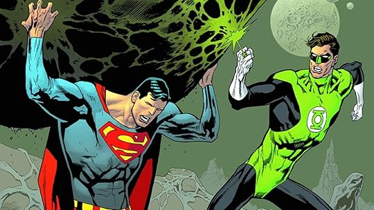 Superman lifts a rock in front of Green Lantern in the pages of DC Comics.