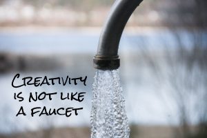 Faucet blasting water, with words