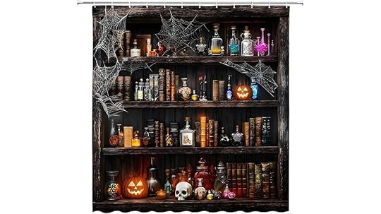 gothic bookshelf shower curtain