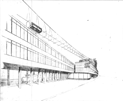 Project M. Stam, bebouwing Rokin ter hoogte van de kruising van het spui, 1926, via de Digitale Bibliotheek voor de Nederlandse Letteren (DBNL)
