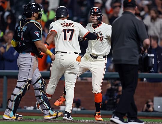 San Francisco Giants’ Heliot Ramos (17) celebrates his two-run home...
