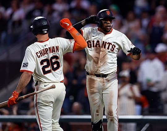 San Francisco Giants’ Dominic Smith (7) celebrates hist two-run home...