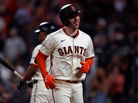 San Francisco Giants’ Patrick Bailey (14) heads to the dugout...