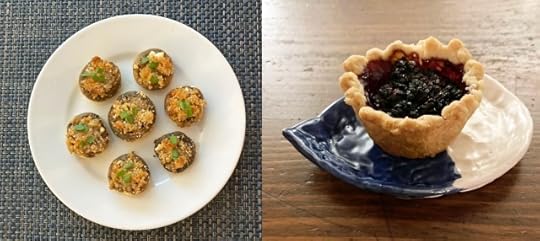 stuffed mushrooms and a blackberry tart