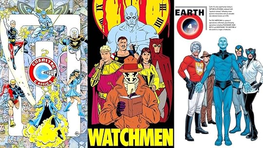 From Left to Right, the original Charlton Comics heroes, the Watchmen characters, and the Earth-4 modern DC heroes.