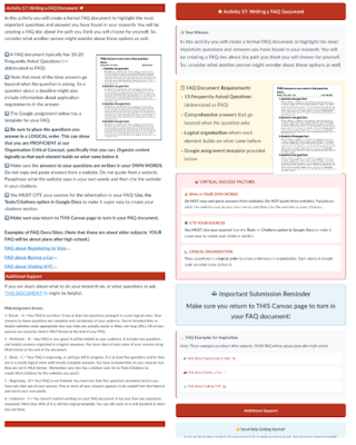 Two canvas pages side by side. One is dense, the other has text grouped in colored boxes for clarity.