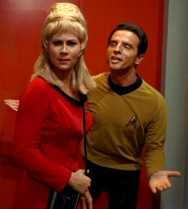 Yeoman Janice Rand and a guy bothering her. This time a human, not a psychokinetic teen or a salt vampire, but still. 