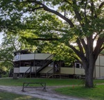 Curtain Theatre through the trees