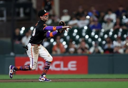 San Francisco Giants second baseman Christian Koss #50 throws to first base to get out St. Louis Cardinals' Lars Nootbaar #21 in the seventh inning of their MLB game at Oracle Park in San Francisco, Calif., on Tuesday, Sept. 23, 2025. (Jane Tyska/Bay Area News Group)