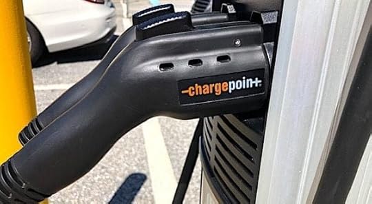 An electric vehicle charging station at a Maryland Welcome Center on Sept. 2, 2021. (Photo by Joe Kovacs)