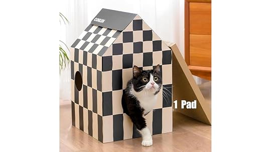 cardboard cat house with scratch pad