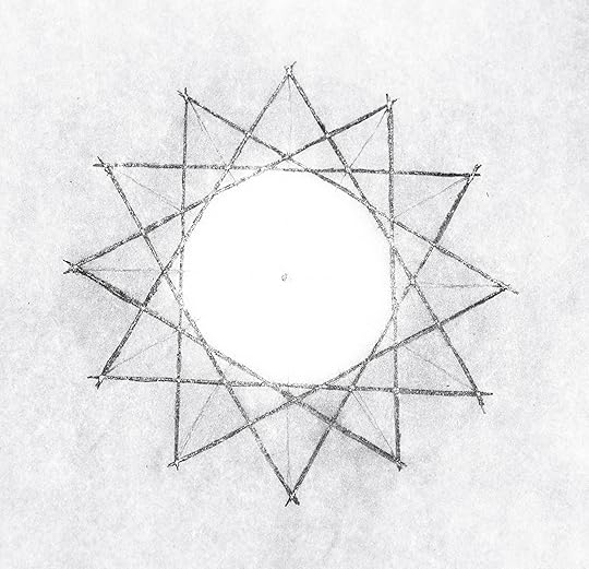 Hand drawn sketch of a 12 point star. The foundation of The Final Book cover art.