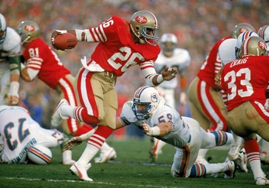 STANFORD, CA - JANUARY 20: Wendell Tyler #26 of the San Francisco 49ers carries the ball during the SuperBowl XVIV against the Miami Dolphins in Super Bowl XIX at Stanford Stadium on January 20, 1985 in Stanford, California. The 49ers defeated the Dolphins 38-16. (Photo by Tony Duffy/Getty Images)