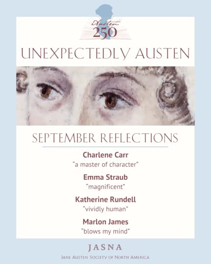 Unexpectedly Austen September graphic with quotations from Carr, Straub, Rundell, and James