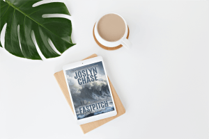 Tablet on table, showing cover for Fastpitch, by Joslyn Chase