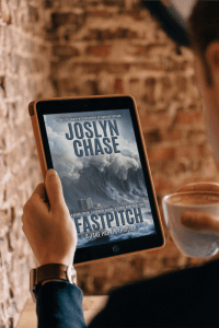 Man drinking cocoa while reading Fastpitch, by Joslyn Chase