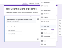 Screenshot of Google Forms and the field showing 12 different options for the answer format