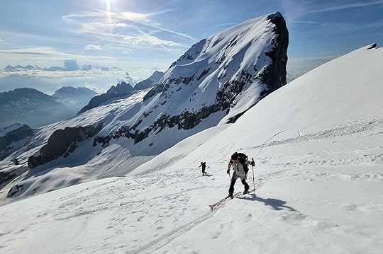 ski touring in the mountains