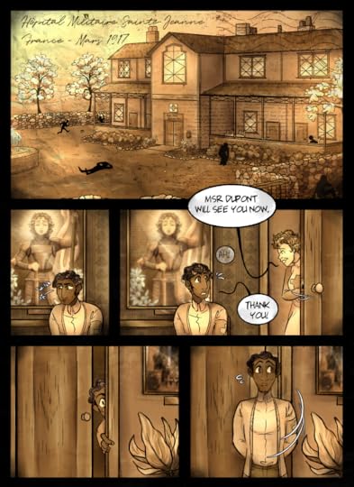 A webcomic panel of the characters at a military hospital.