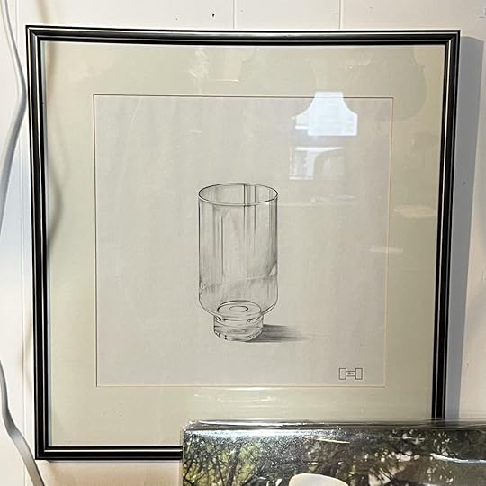 A finished drawing of an empty drinking glass by David Robert Nelson (z
