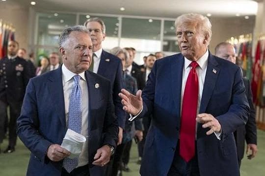 President Donald Trump walks out with Steve Witkoff after taking part in bilateral meetings at the United Nations Headquarters in New York City, Tuesday, Sept. 23, 2025. (Official White House photo by Daniel Torok)