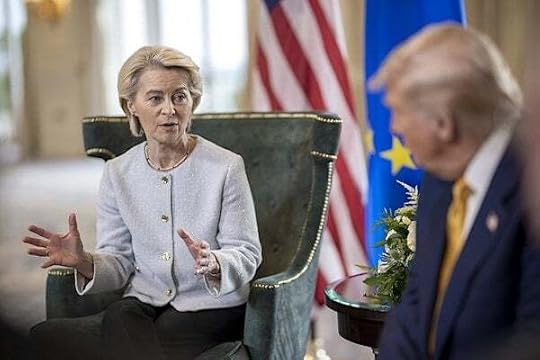 President Donald J. Trump participates in a bilateral meeting with the President of the European Commission Ursula von der Leyen at the Trump Turnberry golf course in Turnberry, Scotland, Friday, July 27, 2025. (Official White House photo by Daniel Torok)