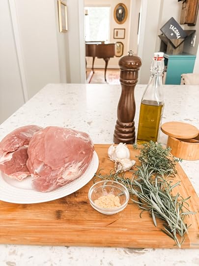 The ingredients for the Pork Sirloin Roast on a countertop