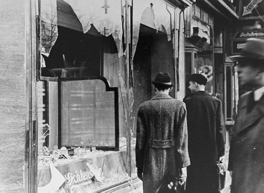 Photo of damage from Kristallnacht, which takes place during this novel about WWII espionage