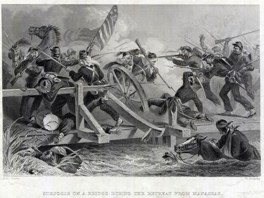 Engraving of the Union retreat at the First Battle of Bull Run, which led the US Government to adopt policies that led American industry to win the Civil War