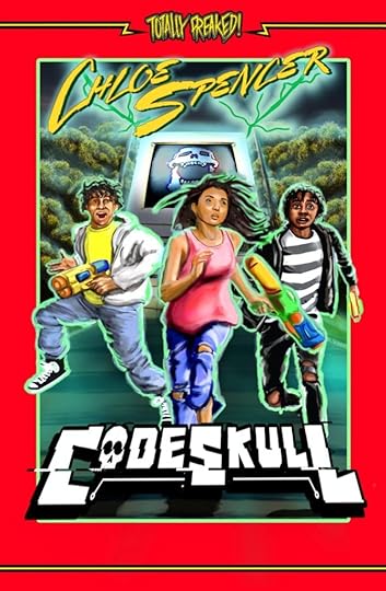 cover of CodeSkull with three 13 year olds running from a computer that is very clearly evil