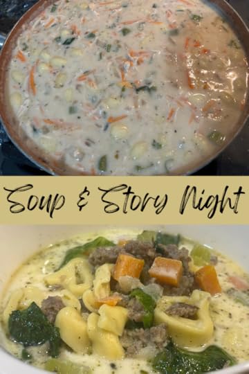 tortellini soup in bowl, chicken and gnocchi soup in pan, pin for pinterest
