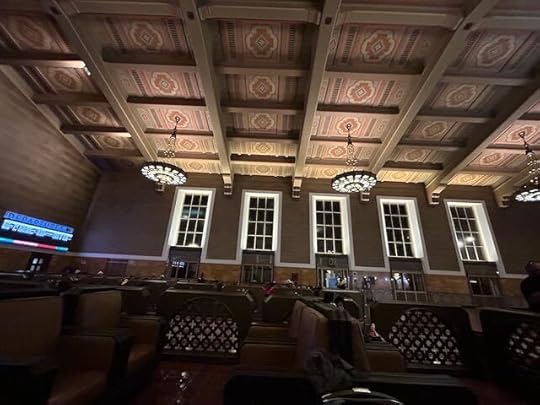 A view of the grand windows in the waiting room at Los Angeles Union Station