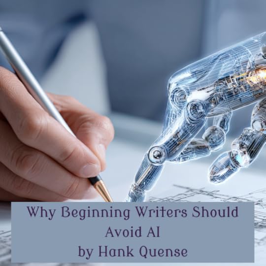 Image shows a man's hand gripping a pencil and a robot's hand pointing to the project.