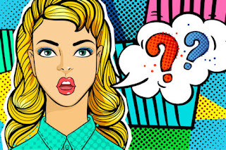 cartoon woman with question marks