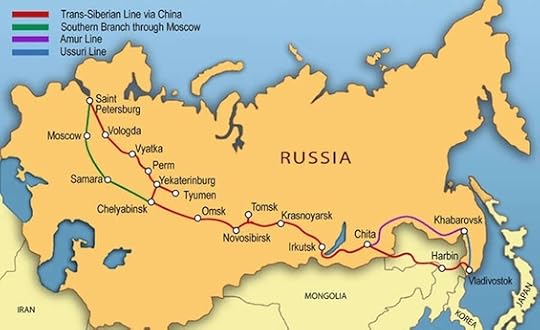 Route map for the Trans-Siberian Railway, the longest railroad in the world.