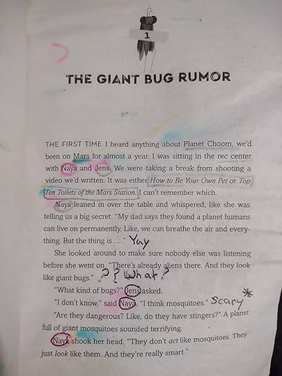 Chapter 1 from We're Not from Here, with every proper noun circled or underlined, plus additional commentary written in at intervals