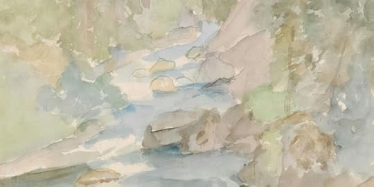 Water color of river through mountains, image from Stencil
